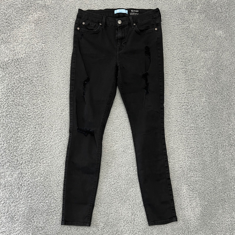 7 For All Mankind The Ankle Skinny Jeans Womens 29 Black Excellent‎ Distressed